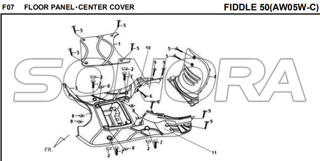 F07 FLOOR PANEL CENTER COVER FIDDLE 50 AW05W-C Para SYM Repuesto de calidad superior
